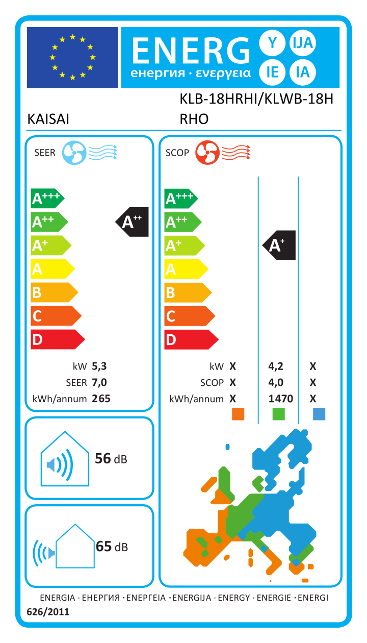Etichetta energetica ufficiale KAISAI KLB-18HRHI/KLWB-18HRHO