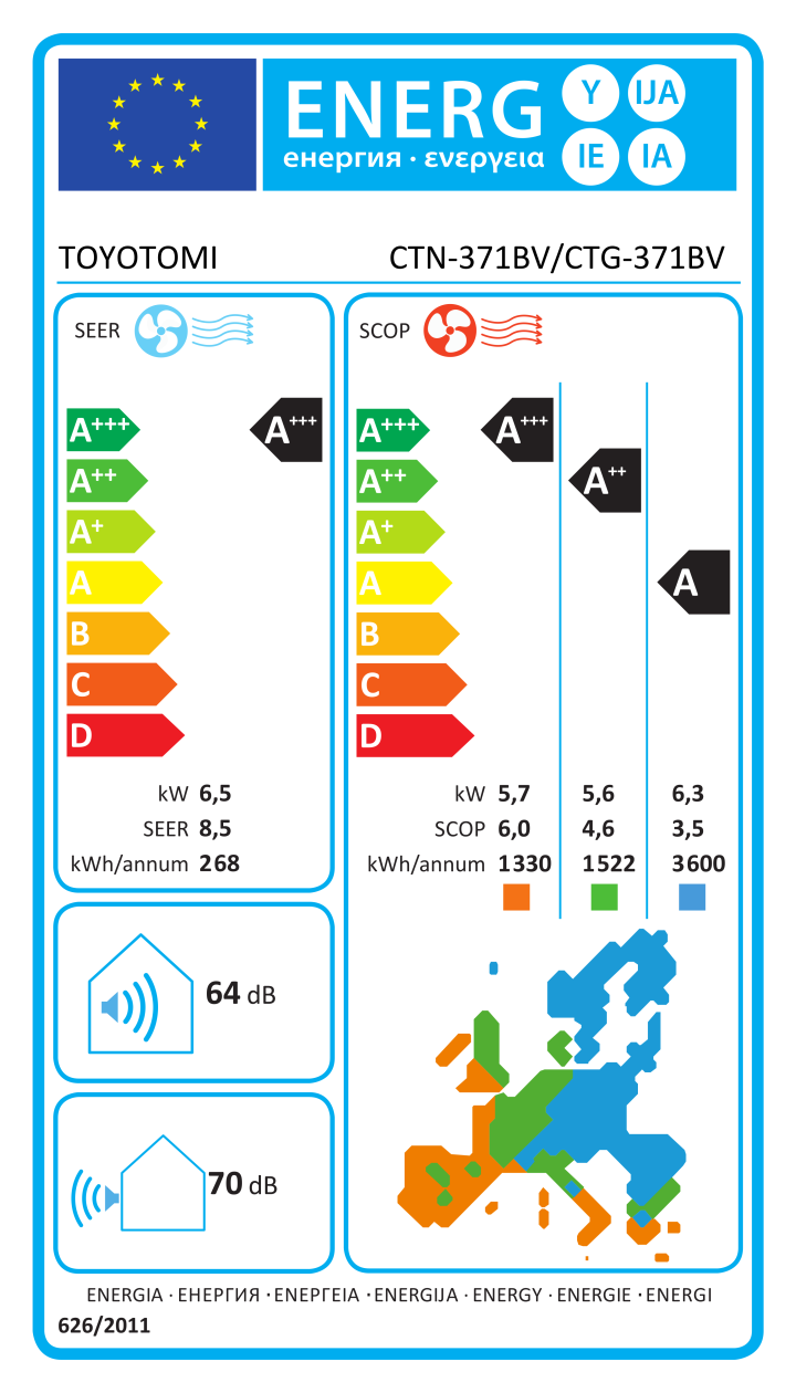 Etichetta energetica ufficiale TOYOTOMI CTN-371BV/CTG-371BV