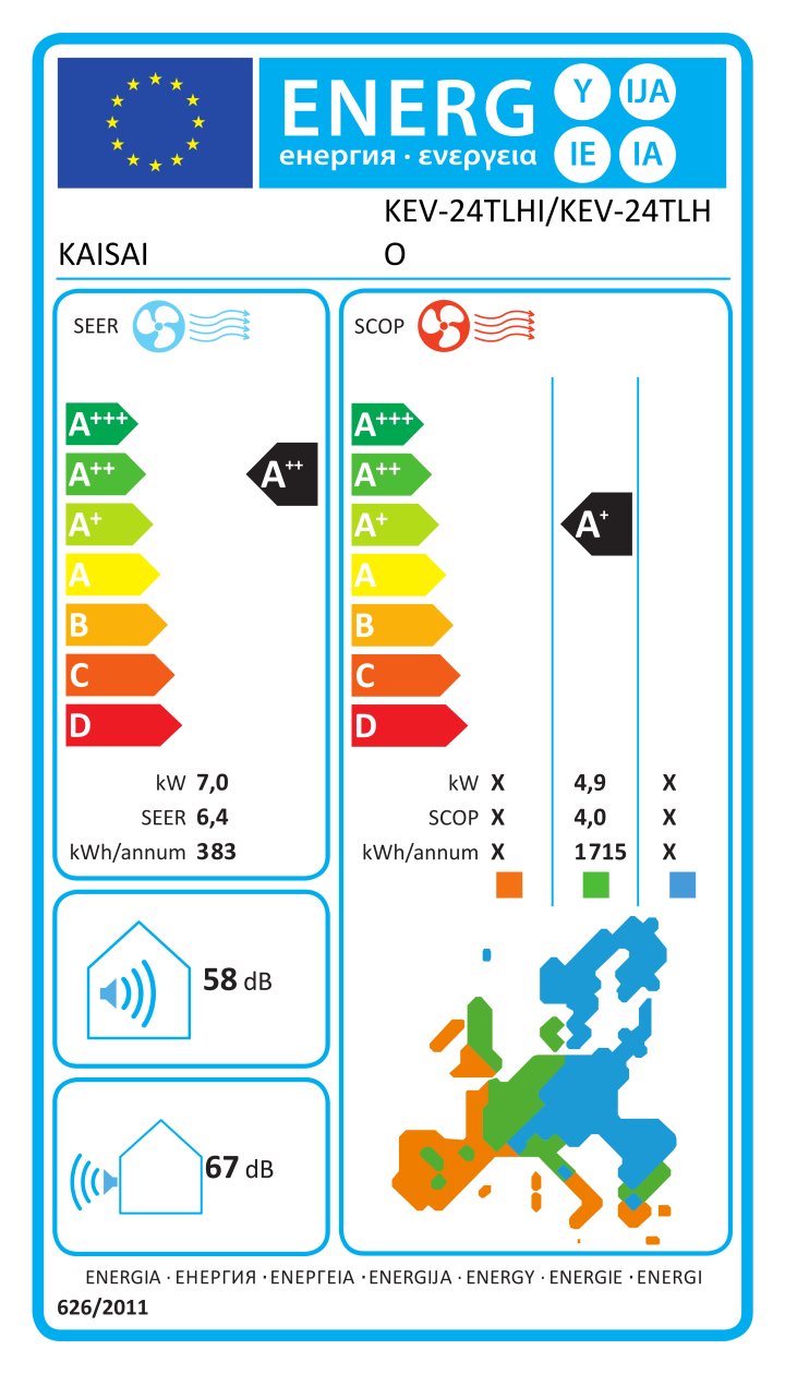Etichetta energetica ufficiale KAISAI KEV-24TLHI/KEV-24TLHO
