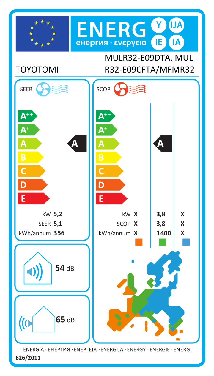 Etichetta energetica ufficiale TOYOTOMI MULR32-E09DTA, MULR32-E09CFTA/MFMR32-18INV-2