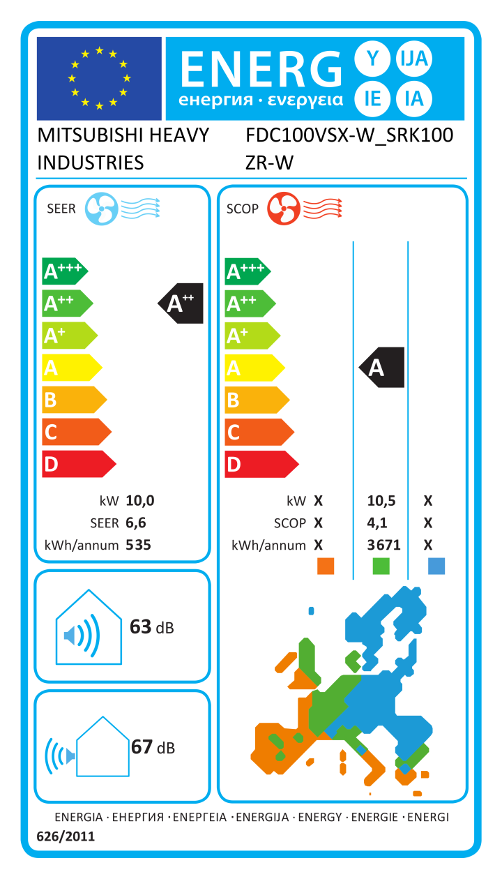 Etichetta energetica ufficiale MITSUBISHI HEAVY INDUSTRIES FDC100VSX-W_SRK100ZR-W