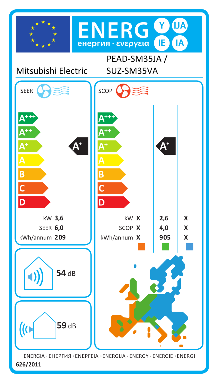 Etichetta energetica ufficiale Mitsubishi Electric PEAD-SM35JA / SUZ-SM35VA